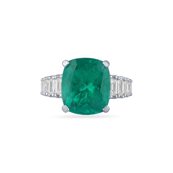 Emerald Cushion-Cut Ring with Diamonds in White Gold